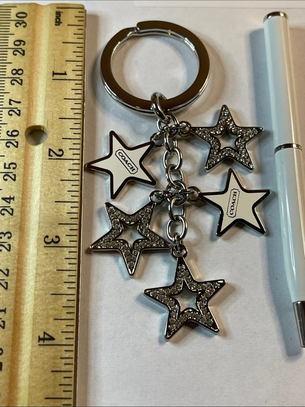 Coach White and Silver Star Charm Keychain and Coach Pen